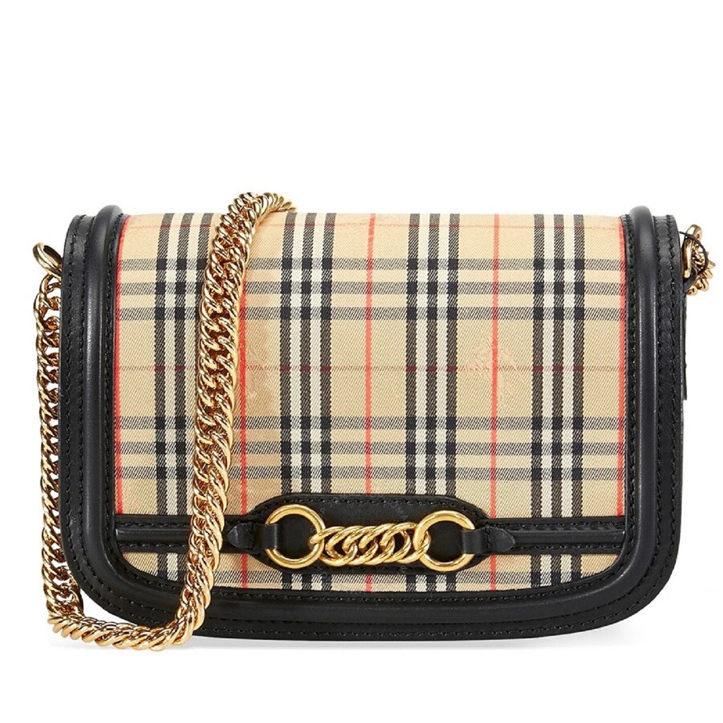 $1190 Burberry House Check Canvas Small Chain Link Shoulder Bag 4080185