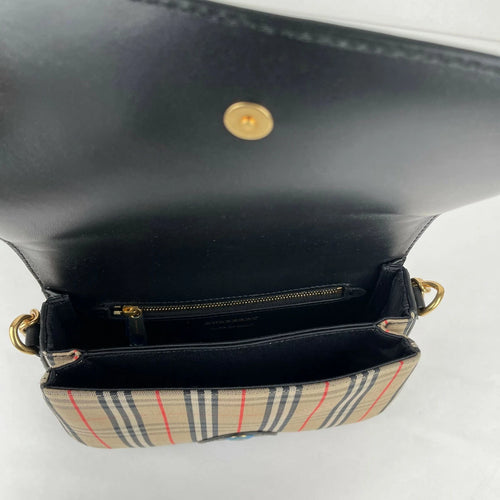 $1190 Burberry House Check Canvas Small Chain Link Shoulder Bag 4080185